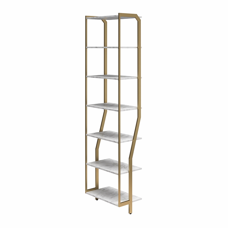 CosmoLiving by Cosmopolitan Gwyneth Closet Shelves in White Faux Marble & Bronze