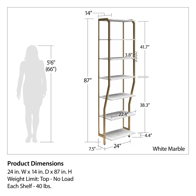CosmoLiving by Cosmopolitan Gwyneth Closet Shelves in White Faux Marble & Bronze