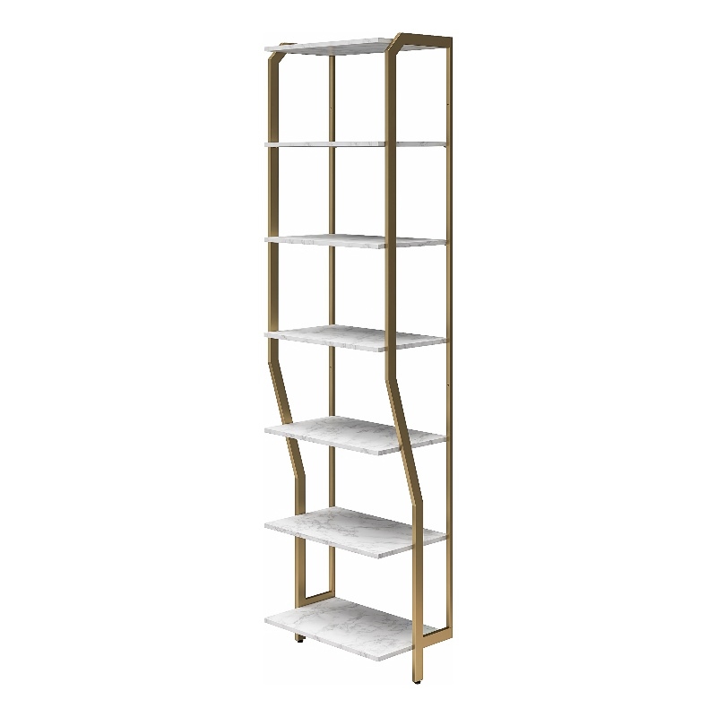CosmoLiving by Cosmopolitan Gwyneth Closet Shelves in White Faux Marble & Bronze