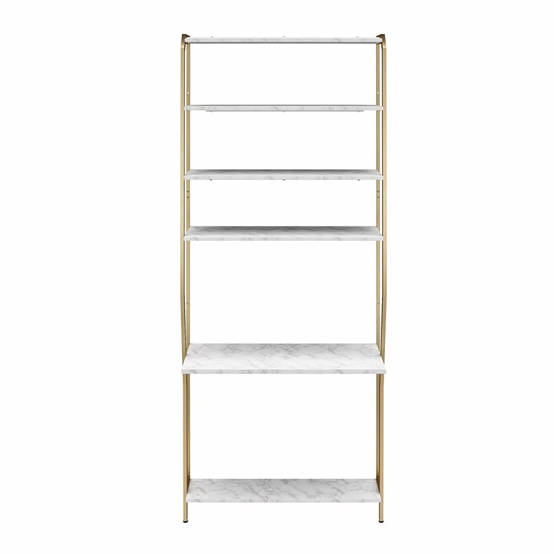 CosmoLiving by Cosmopolitan Gwyneth Closet Vanity in White Faux Marble & Bronze