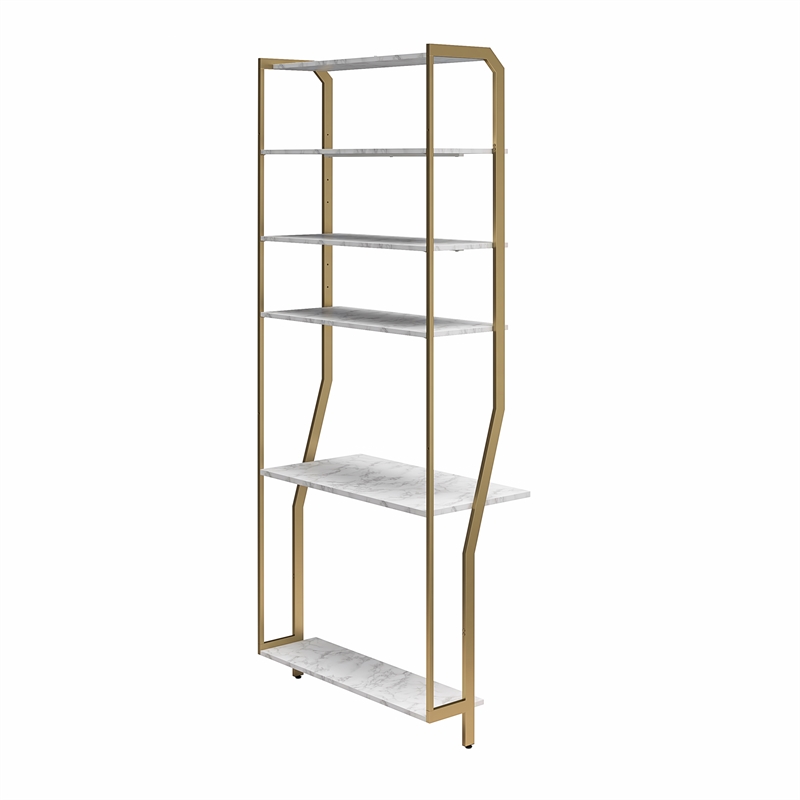 CosmoLiving by Cosmopolitan Gwyneth Closet Vanity in White Faux Marble & Bronze