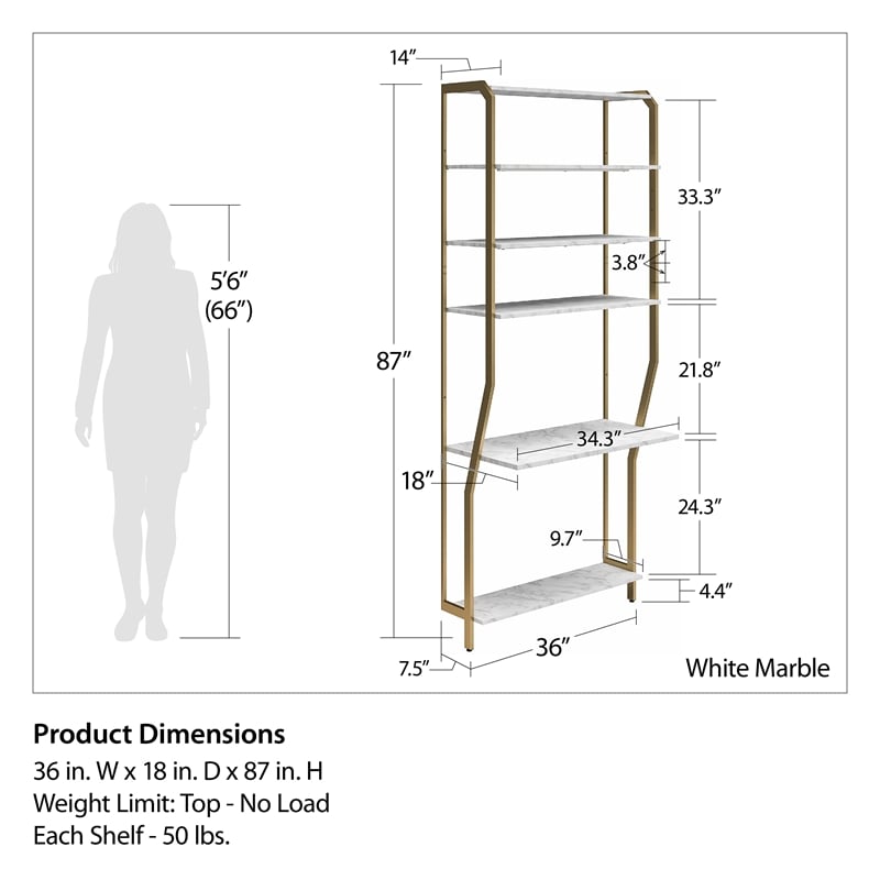 CosmoLiving by Cosmopolitan Gwyneth Closet Vanity in White Faux Marble & Bronze
