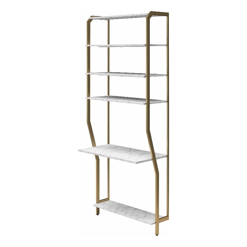 CosmoLiving by Cosmopolitan Gwyneth Closet Vanity in White Faux Marble & Bronze
