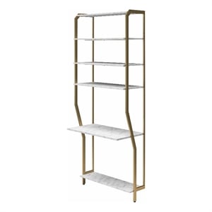 CosmoLiving by Cosmopolitan Gwyneth Closet Vanity in White Faux Marble & Bronze