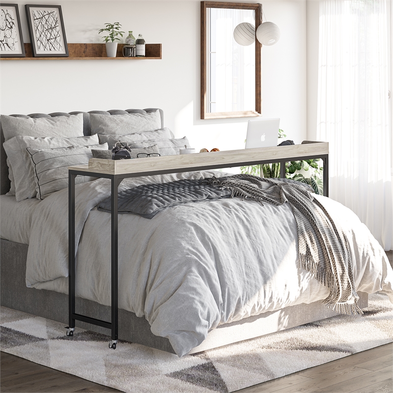 Ameriwood Home Park Hill Adjustable Height Over-The-Bed Desk w/Castors Lt Walnut