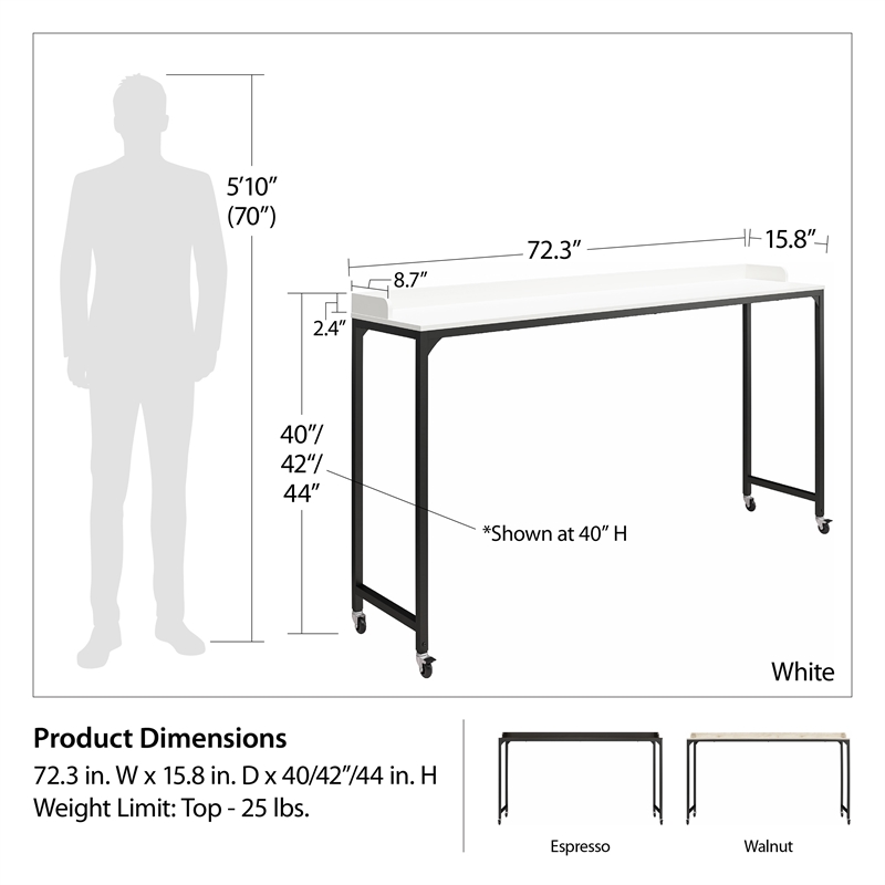 Ameriwood Home Park Hill Adjustable Height Over-The-Bed Desk w/Castors Lt Walnut