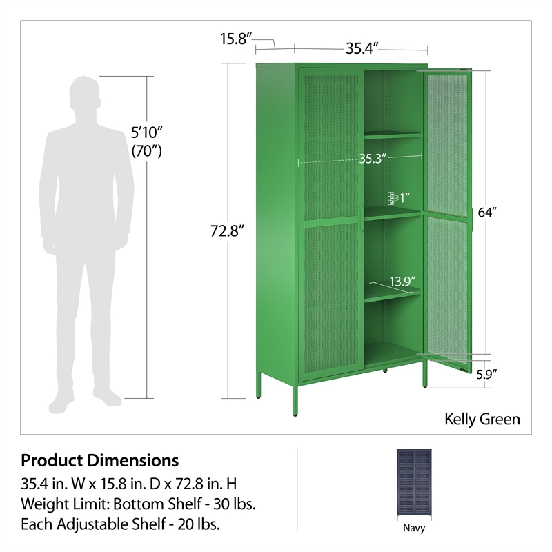 Ameriwood Home Novogratz Channing Metal Storage Cabinet Locker in Kelly Green
