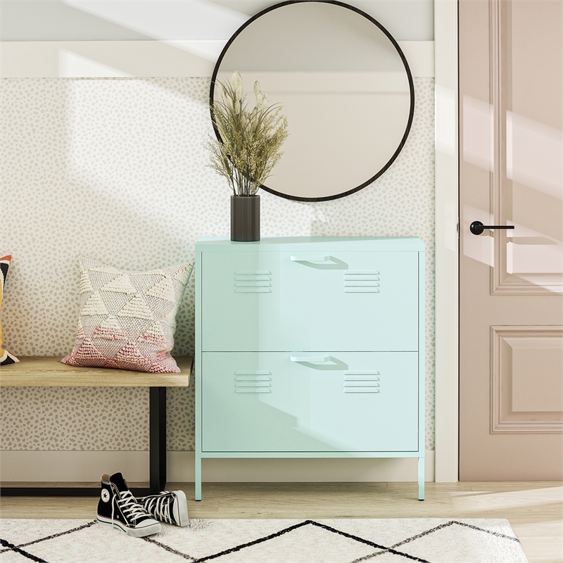 Ameriwood Home Novogratz Cache 2-Door Metal Shoe Storage Cabinet in Mint