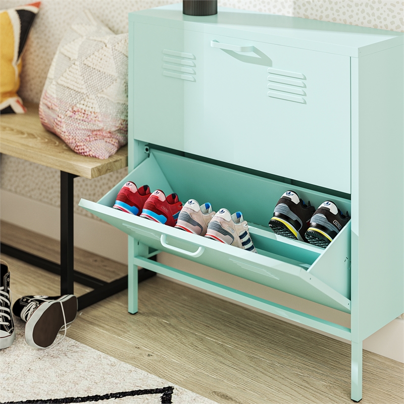 Ameriwood Home Novogratz Cache 2-Door Metal Shoe Storage Cabinet in Mint