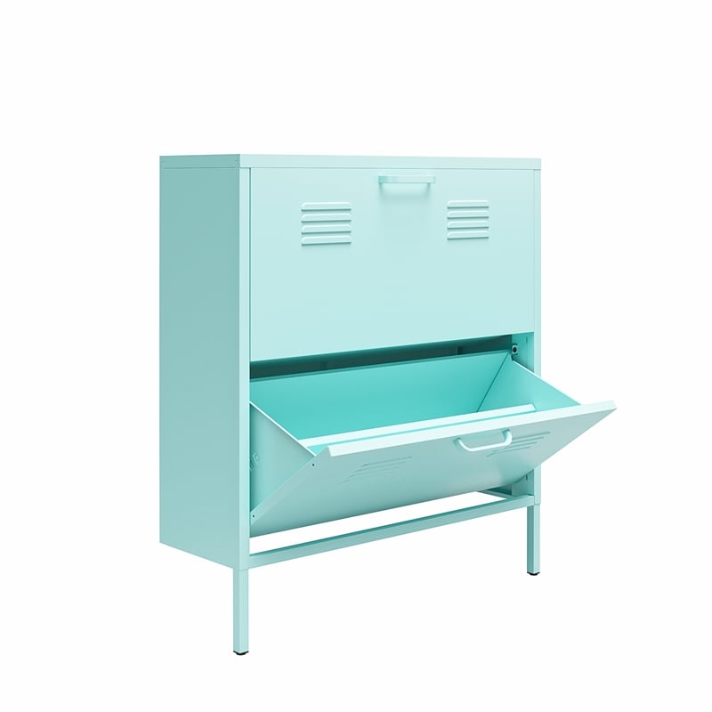 Ameriwood Home Novogratz Cache 2-Door Metal Shoe Storage Cabinet in Mint