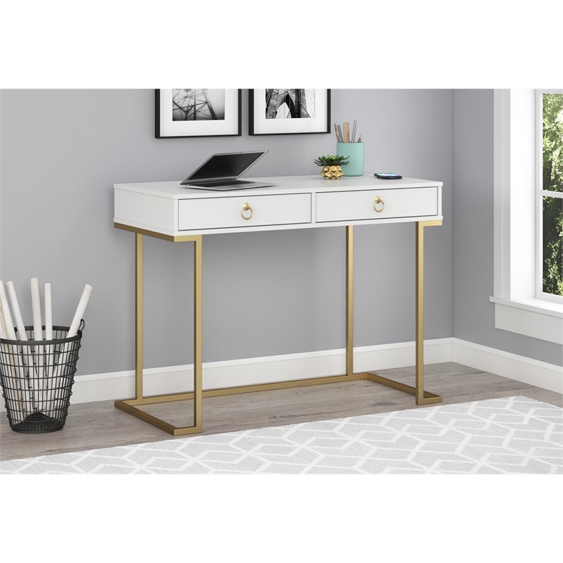 Ameriwood Home Serenity Engineered Wood & Metal Computer Desk in White/Gold