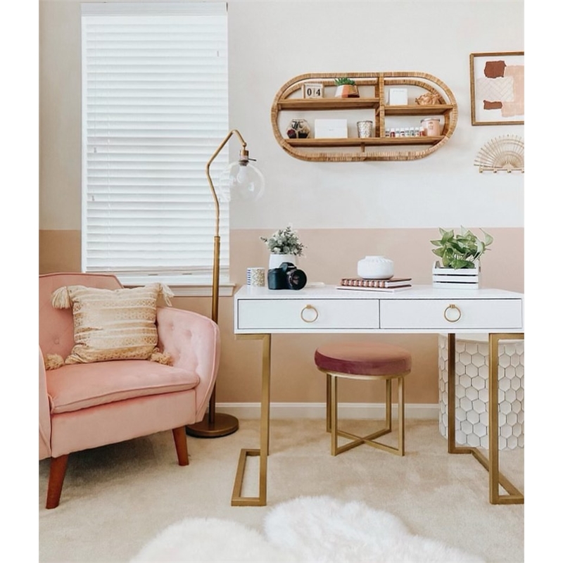 Ameriwood Home Serenity Engineered Wood & Metal Computer Desk in White/Gold