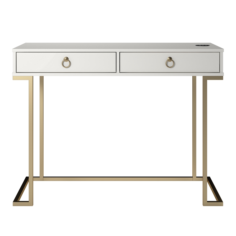 Ameriwood Home Serenity Engineered Wood & Metal Computer Desk in White/Gold