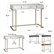 Ameriwood Home Serenity Engineered Wood & Metal Computer Desk in White/Gold