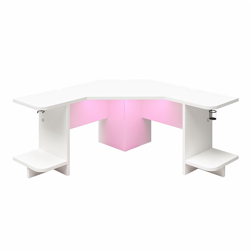 Ameriwood Home NTense Engineered Wood Gaming Desk with LED Light in White