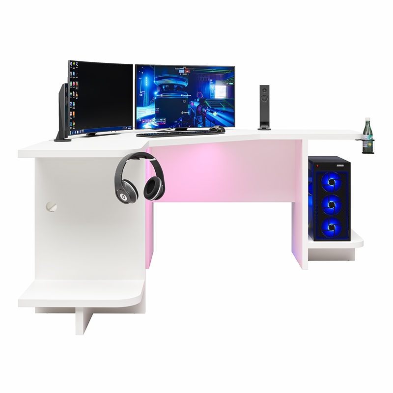 Ameriwood Home NTense Engineered Wood Gaming Desk with LED Light in White