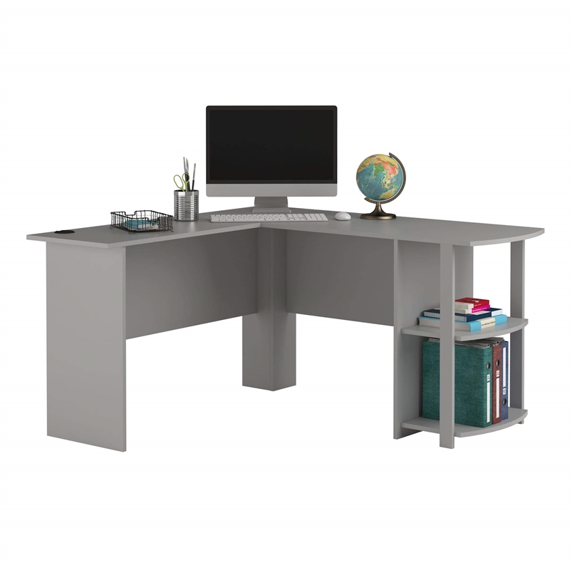 Ameriwood Home Dakota L Desk with Bookshelves in Dove Gray