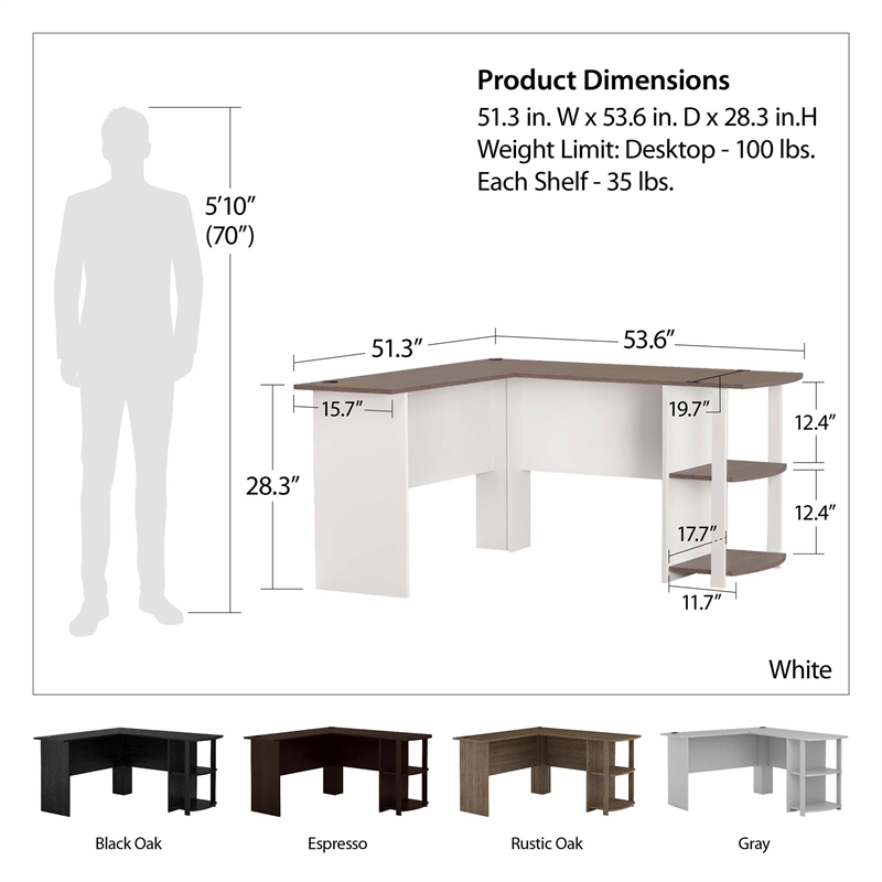 Ameriwood Home Dakota L Desk with Bookshelves in Dove Gray
