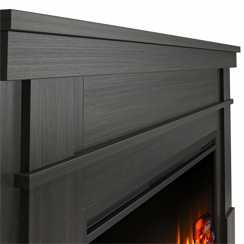 Ameriwood Home Elmcroft Wide Mantel w/ Linear Electric Fireplace in Charred Oak