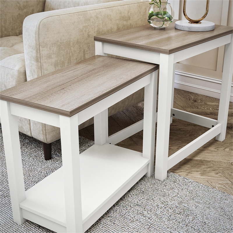 Ameriwood Home Chapel Hill Rustic Farmhouse 2 Nesting Tables - White w/Brown Oak