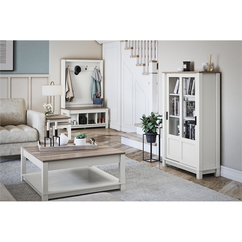 Ameriwood Home Chapel Hill Rustic Farmhouse 2 Nesting Tables - White w/Brown Oak