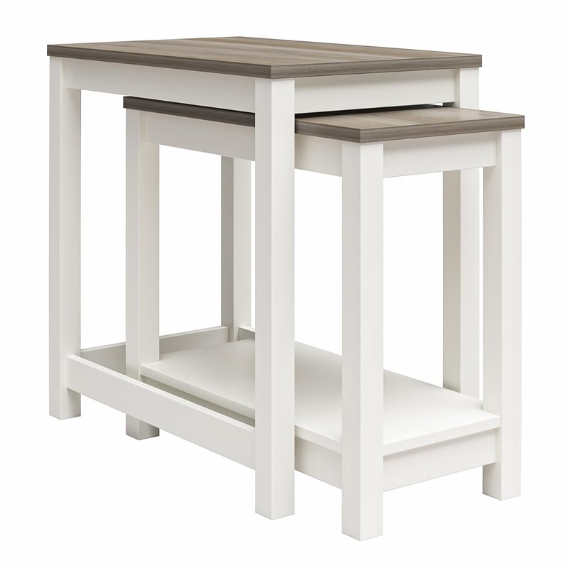 Ameriwood Home Chapel Hill Rustic Farmhouse 2 Nesting Tables - White w/Brown Oak