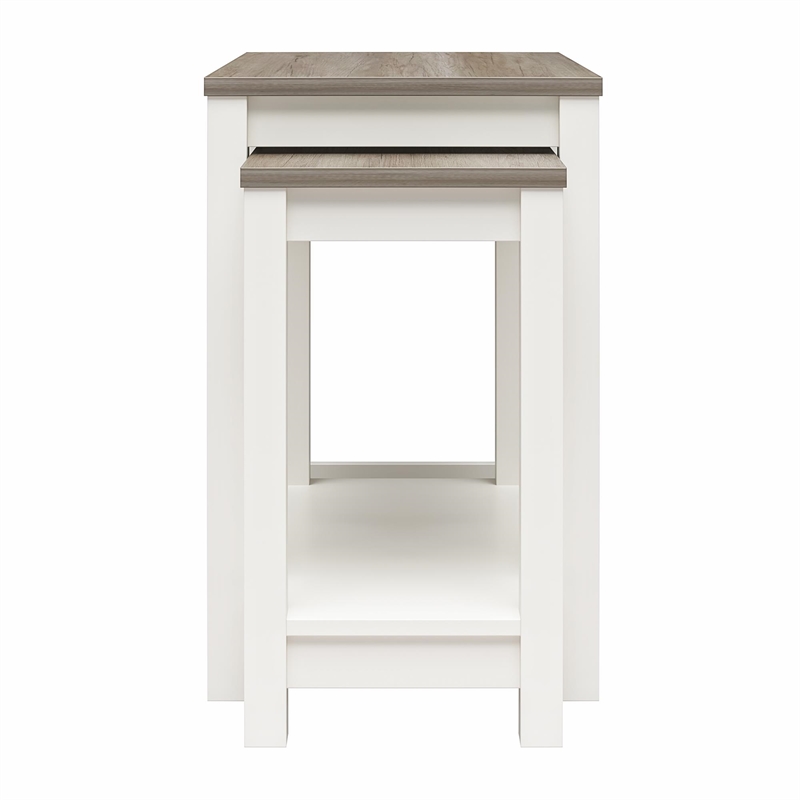 Ameriwood Home Chapel Hill Rustic Farmhouse 2 Nesting Tables - White w/Brown Oak