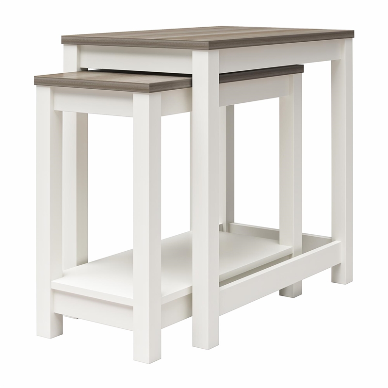 Ameriwood Home Chapel Hill Rustic Farmhouse 2 Nesting Tables - White w/Brown Oak