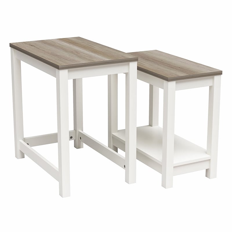 Ameriwood Home Chapel Hill Rustic Farmhouse 2 Nesting Tables - White w/Brown Oak