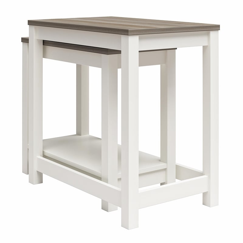 Ameriwood Home Chapel Hill Rustic Farmhouse 2 Nesting Tables - White w/Brown Oak