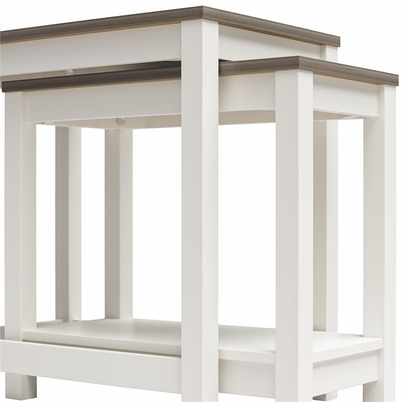 Ameriwood Home Chapel Hill Rustic Farmhouse 2 Nesting Tables - White w/Brown Oak