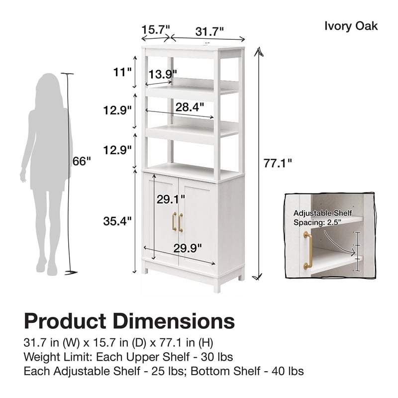 Mr.Kate Tess 2 Door Bookcase with Modular Storage Options - Ivory Oak