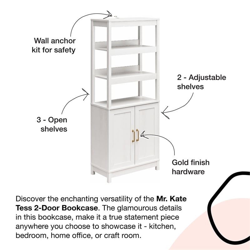 Mr.Kate Tess 2 Door Bookcase with Modular Storage Options - Ivory Oak