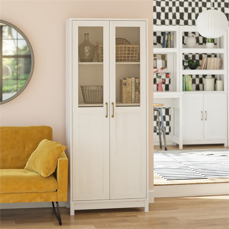 Mr.Kate Tess 2-Door Wide Storage Cabinet w/ Modular Storage Options - Ivory Oak