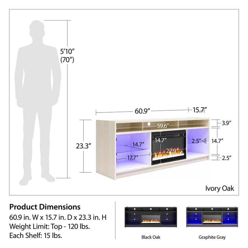 Ameriwood Home Luna Electric Fireplace TV Stand - TVs up to 65