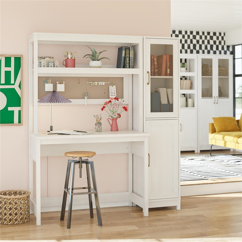 Mr.Kate Tess Standing Desktop/Workstation w/Modular Storage Options - Ivory Oak