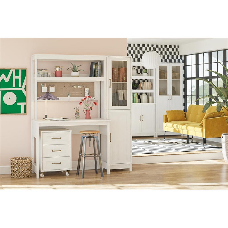 Mr.Kate Tess Standing Desktop/Workstation w/Modular Storage Options - Ivory Oak
