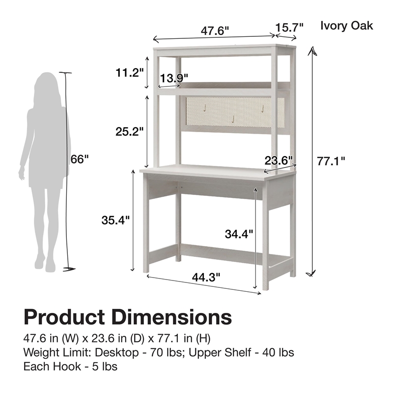 Mr.Kate Tess Standing Desktop/Workstation w/Modular Storage Options - Ivory Oak