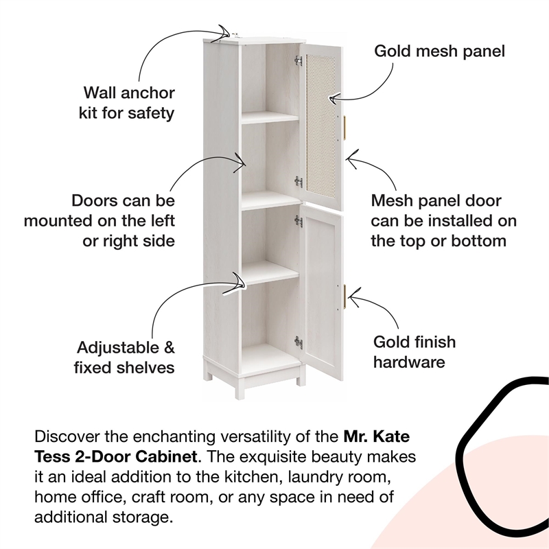 Mr.Kate Tess 2-Door Storage Cabinet w/Modular Storage Options - Ivory Oak