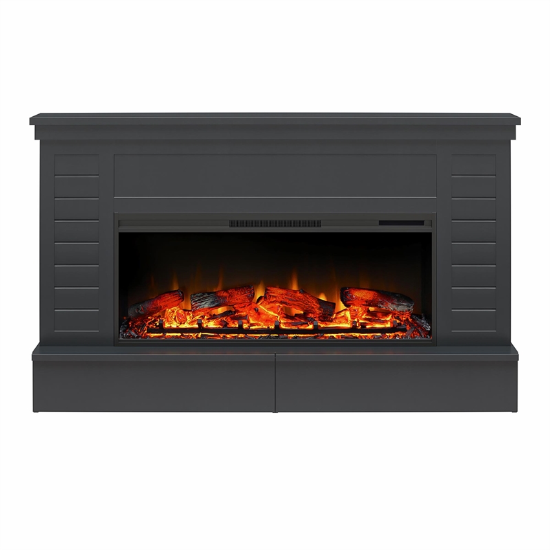 Ameriwood Home Hathaway Wide Shiplap Mantel w/Electric Fireplace in Black
