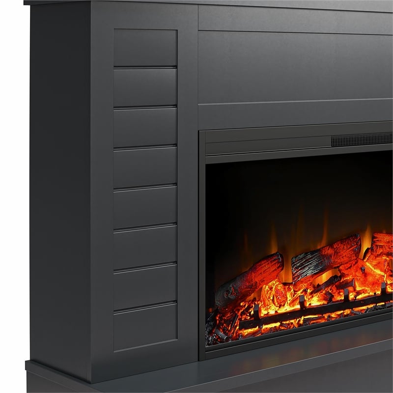 Ameriwood Home Hathaway Wide Shiplap Mantel w/Electric Fireplace in Black