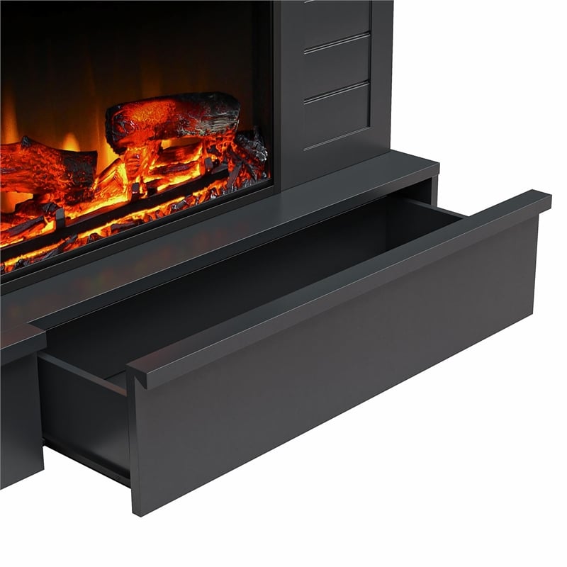 Ameriwood Home Hathaway Wide Shiplap Mantel w/Electric Fireplace in Black