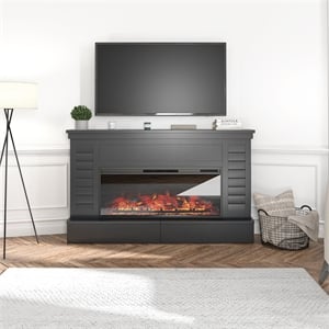 Ameriwood Home Hathaway Wide Shiplap Mantel w/Electric Fireplace in Black