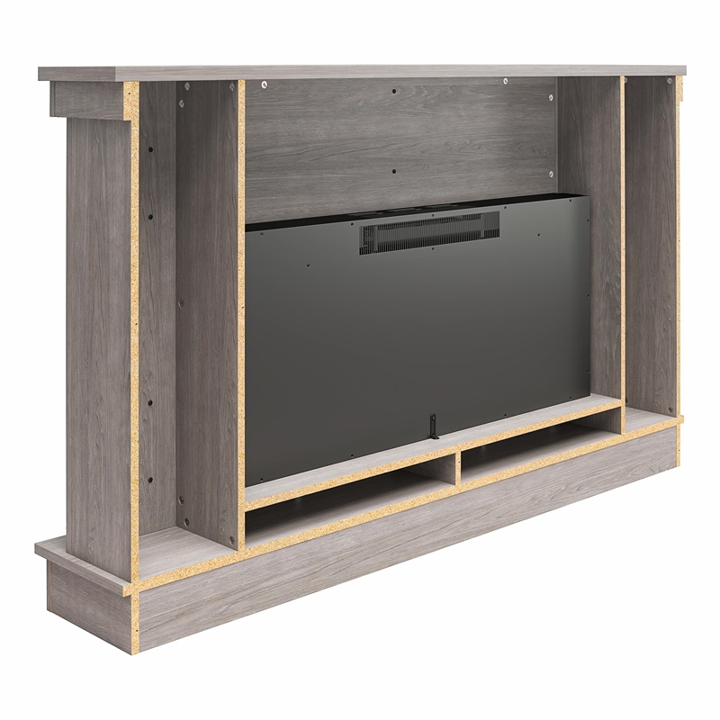 Ameriwood Home Elmcroft Wide Mantel w/ Linear Electric Fireplace in Rustic Gray