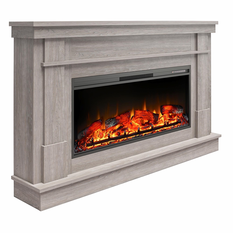 Ameriwood Home Elmcroft Wide Mantel w/ Linear Electric Fireplace in Rustic Gray