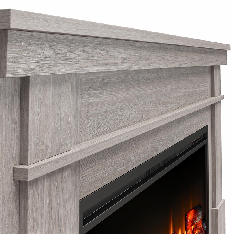 Ameriwood Home Elmcroft Wide Mantel w/ Linear Electric Fireplace in Rustic Gray