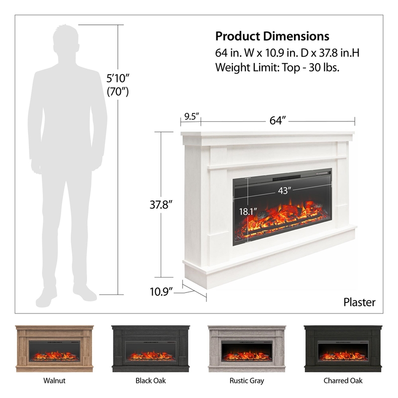 Ameriwood Home Elmcroft Wide Mantel w/ Linear Electric Fireplace in Rustic Gray