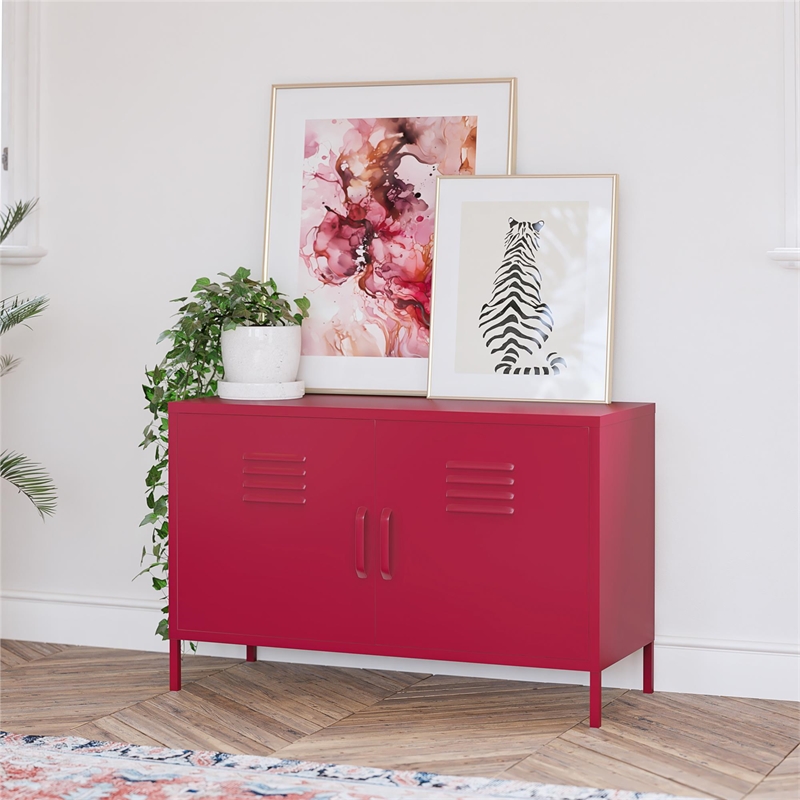Novogratz Cache 2 Door Wide Metal Locker Accent Storage Cabinet in Magenta