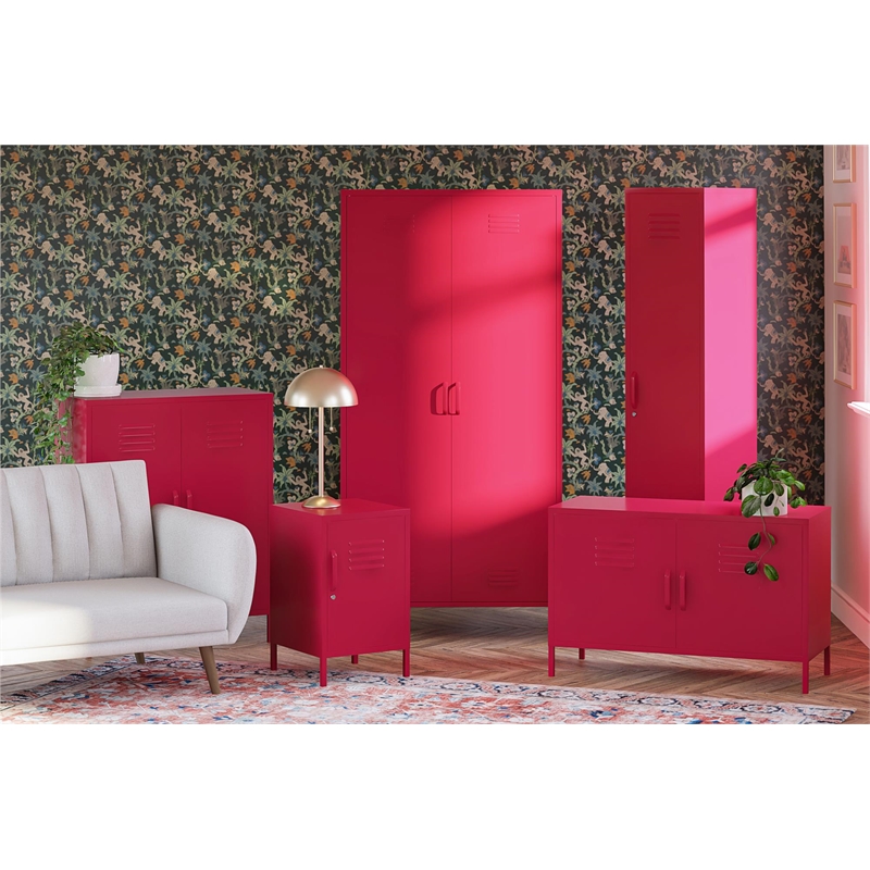 Novogratz Cache 2 Door Wide Metal Locker Accent Storage Cabinet in Magenta