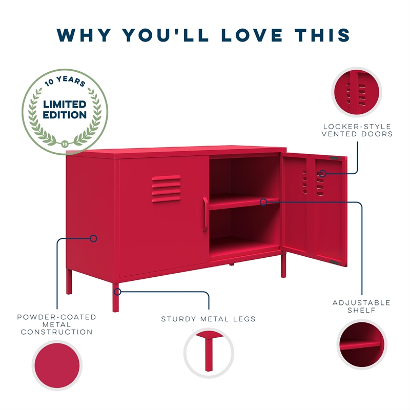 Novogratz Cache 2 Door Wide Metal Locker Accent Storage Cabinet in Magenta